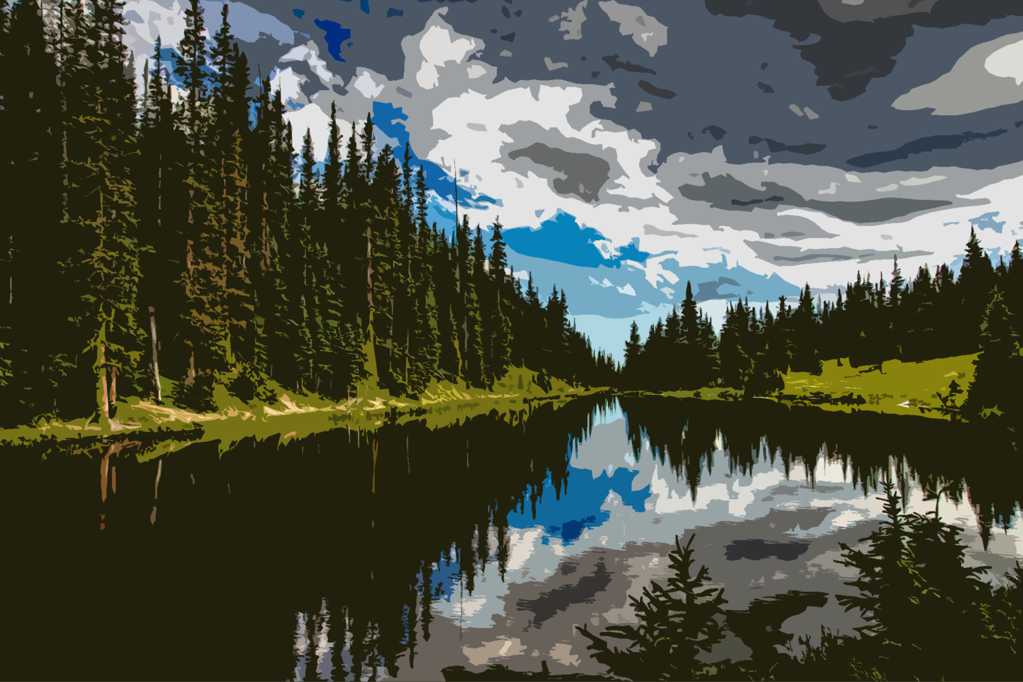 湖光山色油画风光图片