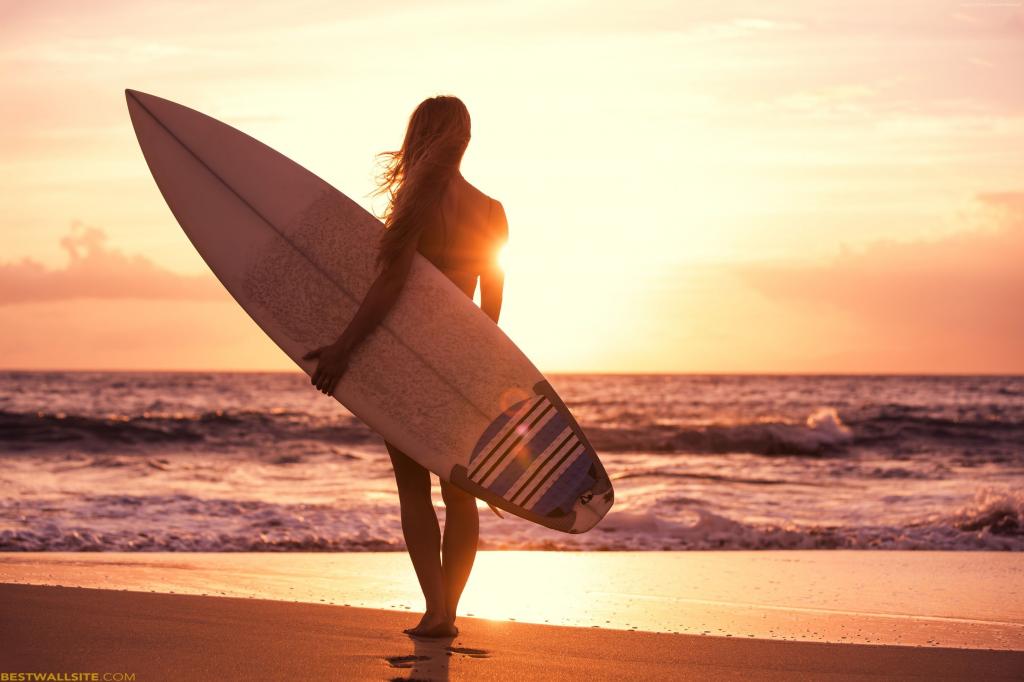 冲浪,女孩,沙滩,太阳,海（水平）