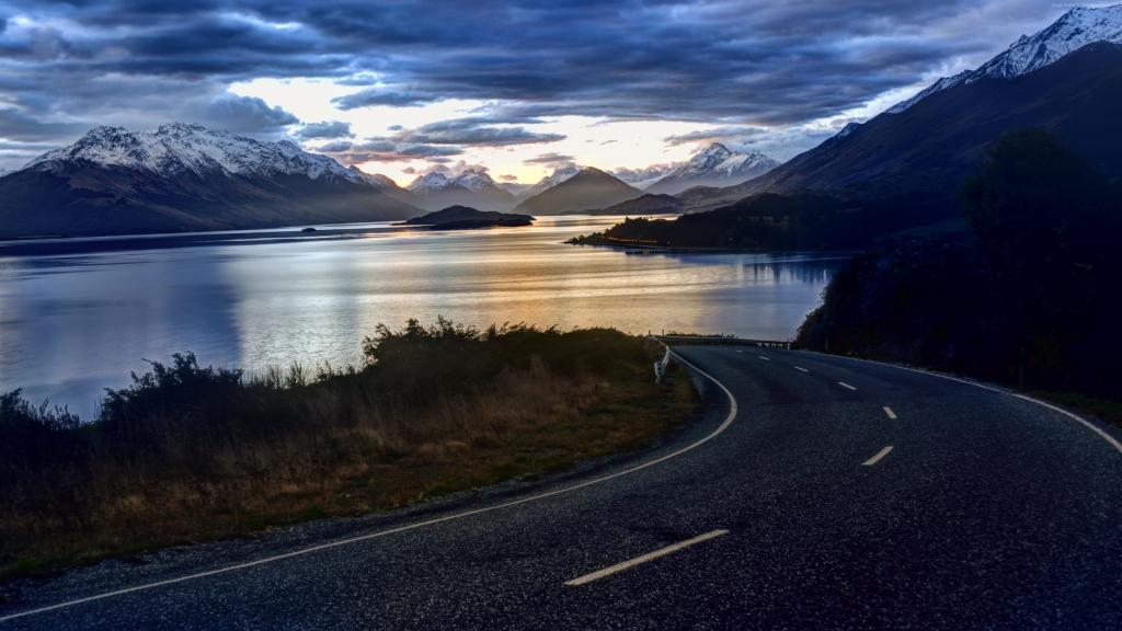 新西兰,4k,高清壁纸,大自然,天空,云,湖,路,景观,水,山（水平）