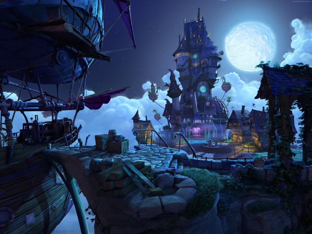 游戏 幻想 童话 蓝色 月亮 城市 艺术 截图 Pc 4k 5k 2015 横向 图片 壁纸 桌酷