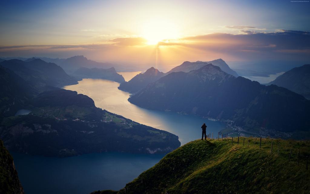 瑞士卢塞恩湖,景观,湖泊,山,4k（水平）