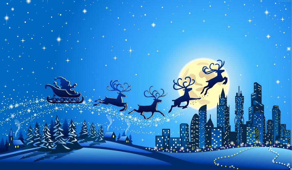 圣诞节,新年,圣诞老人,鹿,月亮,夜,冬季,5K（水平）