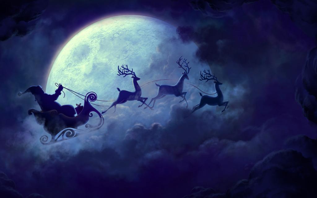 圣诞老人,驯鹿战车,满月,高清