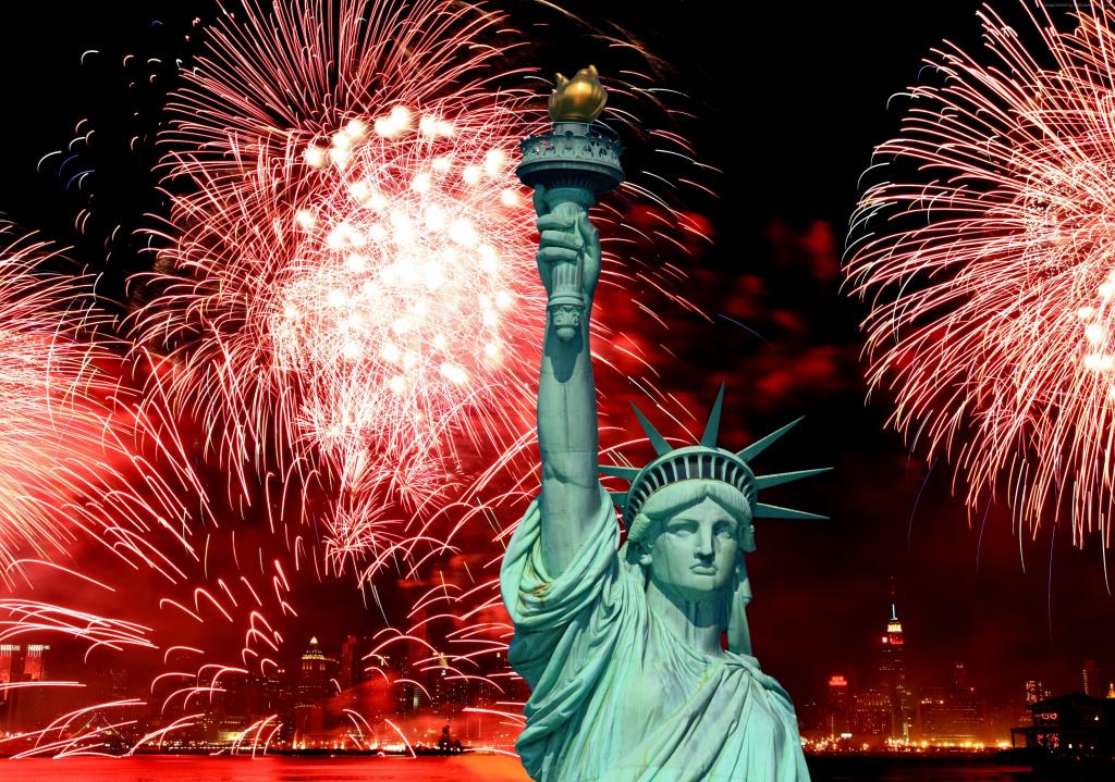 独立日,美国,纽约,自由女神像,事件,烟花（水平）