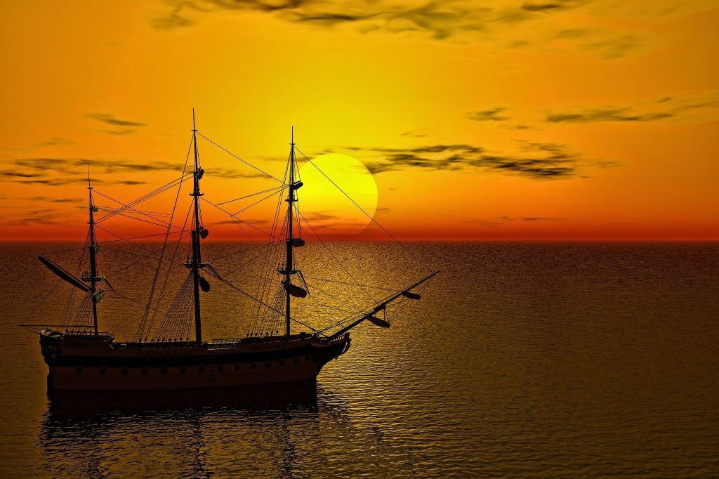 帆船黎明孤独航行