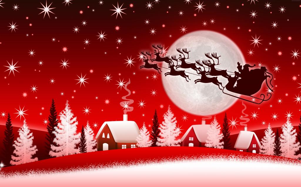 圣诞节,新年,圣诞老人,鹿,月亮,冬天,8K（水平）