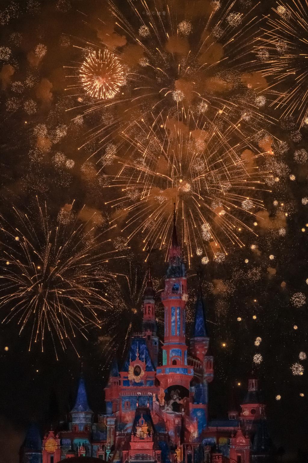 迪士尼城堡夜晚璀璨烟花