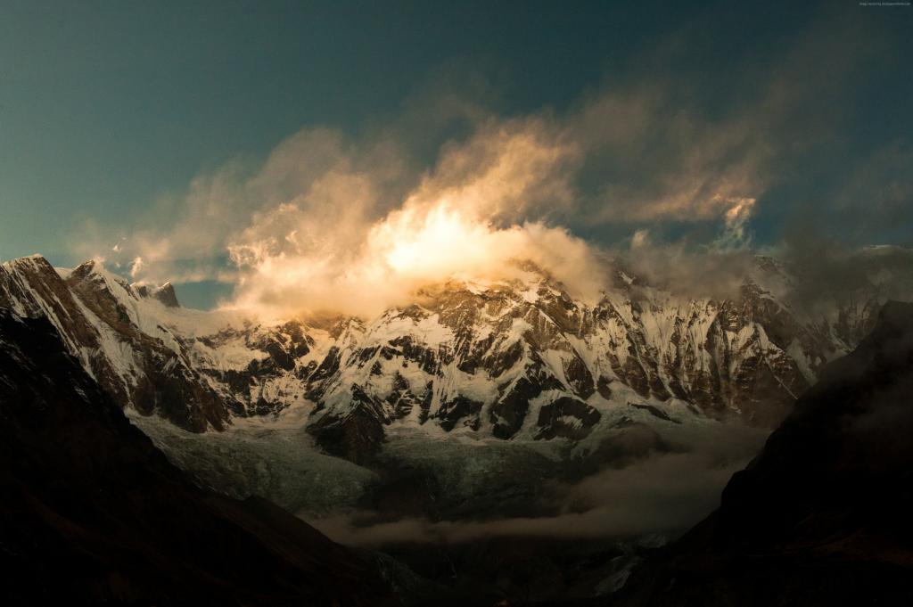 安纳布尔纳,5k,4k壁纸,喜马拉雅山,尼泊尔,云,山,日落（水平）