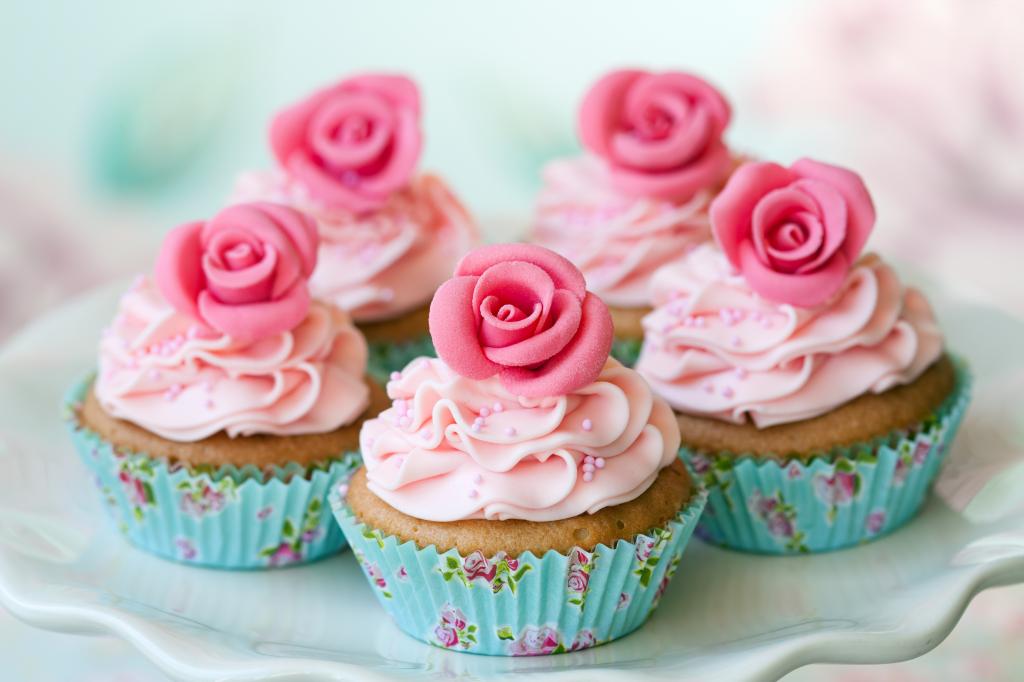 松饼,鲜花,粉红色,蛋糕（水平）