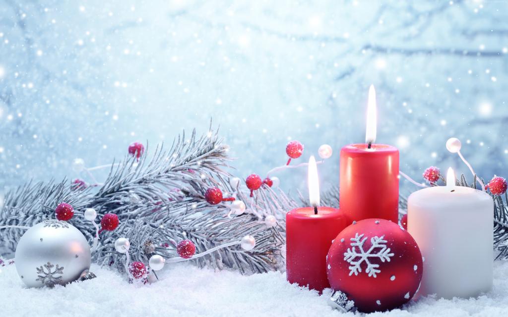 圣诞节,新年,蜡烛,球,枞树,雪花,雪,装饰品（水平）