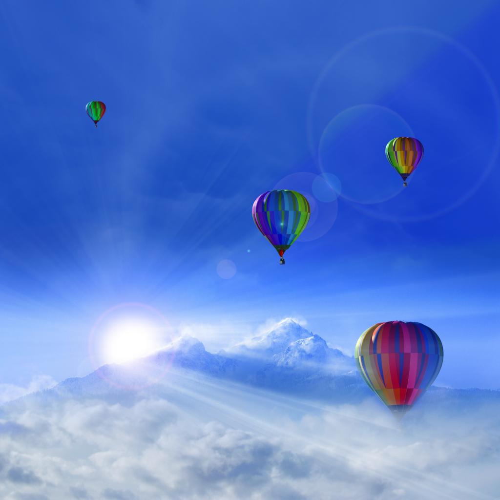阳光灿烂的日子,热气球,冬山,阳光,蓝蓝的天空,4 k