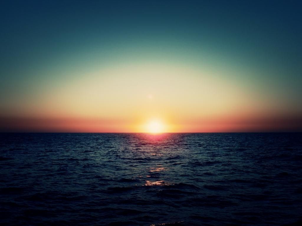 日落,地平线,海,高清