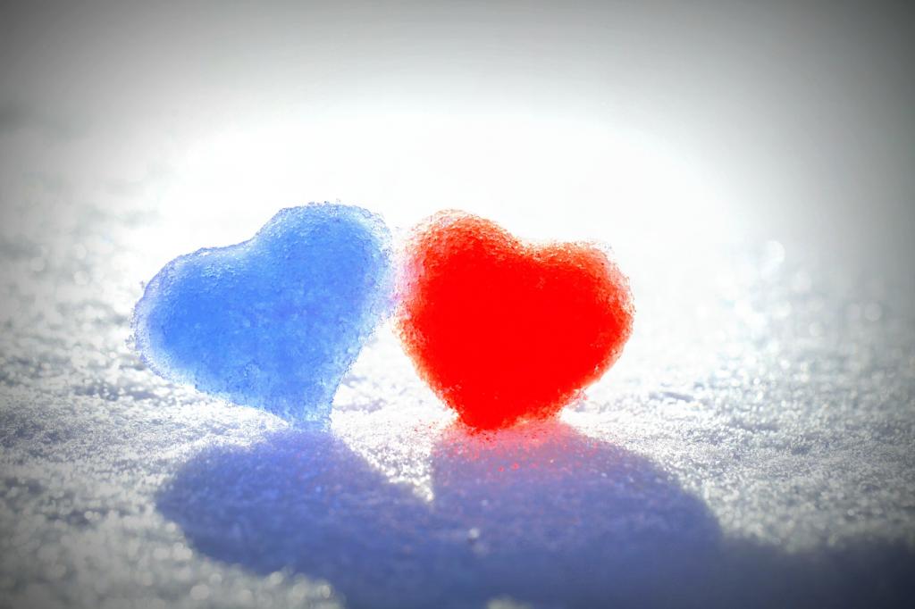 爱的心,冰冻的心,蓝色,红色,雪
