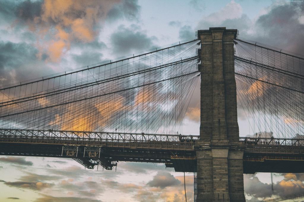 布鲁克林大桥,纽约,在布鲁克林的小飞象,云彩,日落（水平）