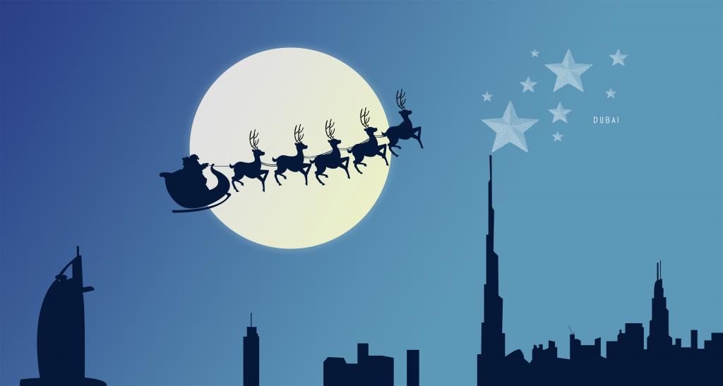 驯鹿战车,圣诞老人,平安夜,月亮,8K