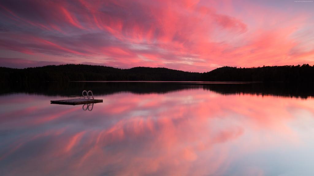 湖,4k,高清壁纸,海,粉红色的夕阳,日出,反射,天空,云,水（水平）