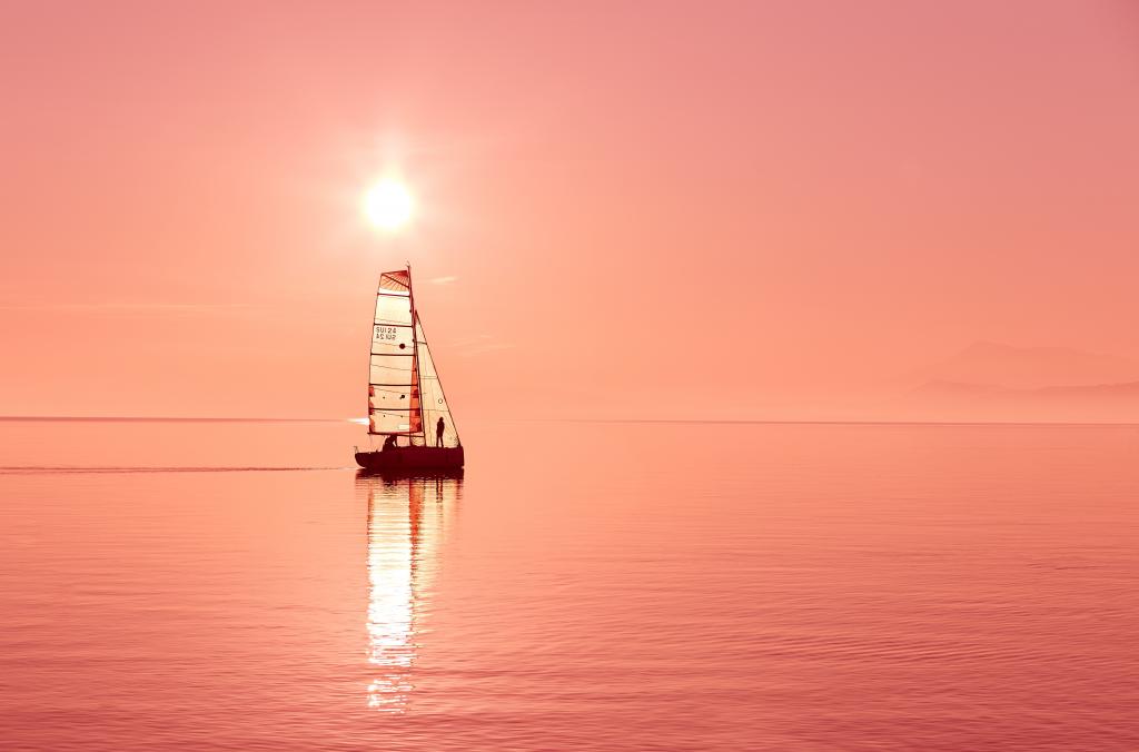 帆船,海洋,日落,4K