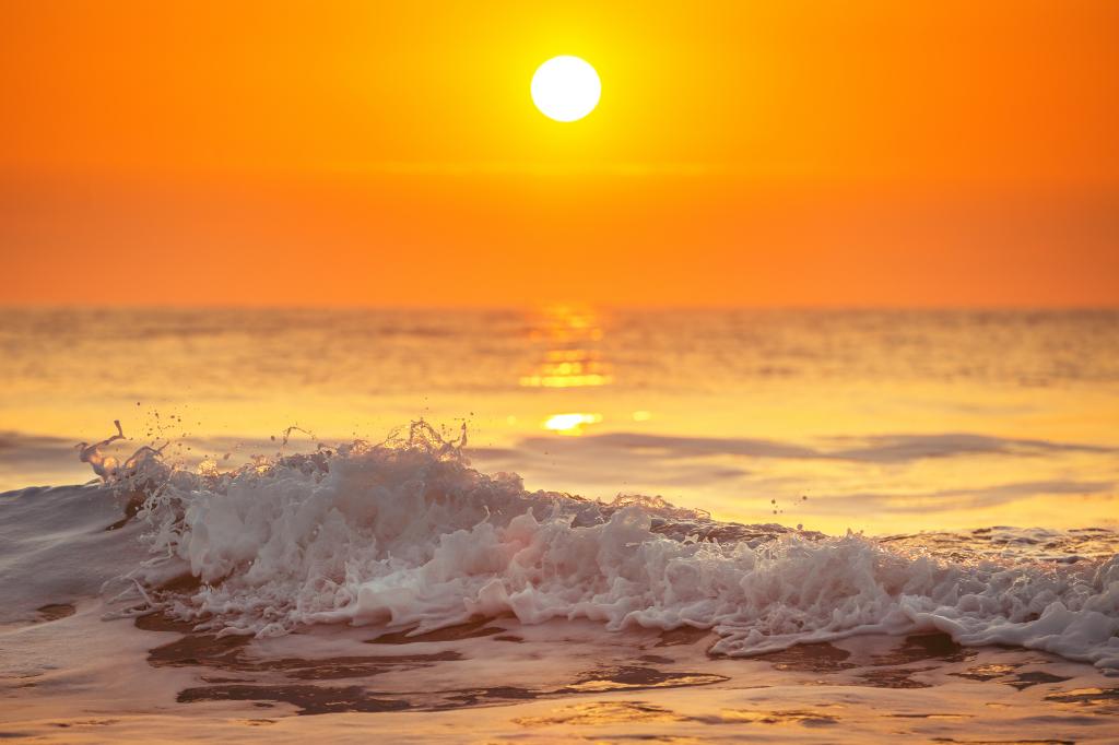 日出,早晨,海洋,海滩,波,高清,5K