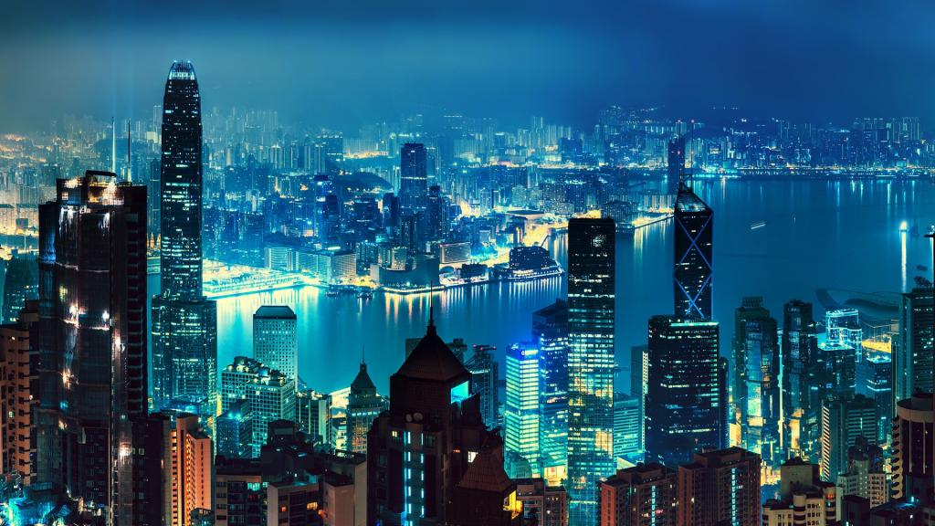 香港,夜景,天际线,高清