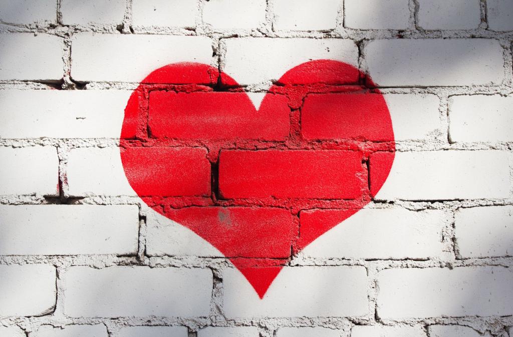 爱的心,红色,砖墙,彩绘的墙,4 k
