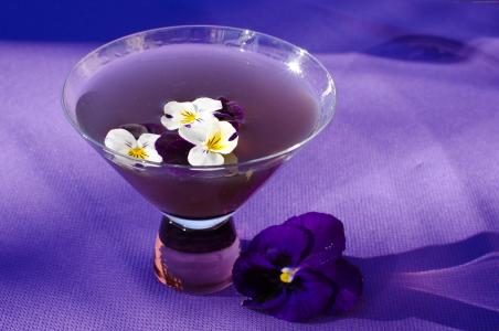 鸡尾酒,桑格利亚汽酒,龙舌兰酒,鲜花,紫罗兰色（水平）
