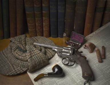 古董左轮手枪,经典手枪,书籍,子弹,火药（水平）