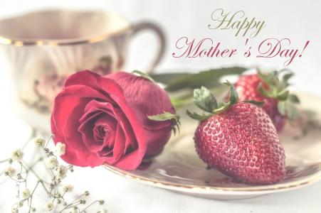 母亲节快乐,玫瑰花,草莓