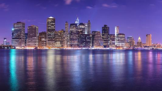 纽约市,东河,市容,夜景,4K