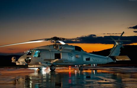 SH-60,西科斯基,MH-60,海鹰,多用途海上直升机,美国海军,MEDEVAC,日落（水平）