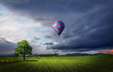 热空气气球,风景,4K