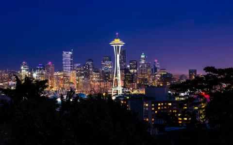 太空针塔,夜景,西雅图,华盛顿