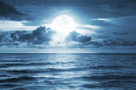 满月,海,云,4K