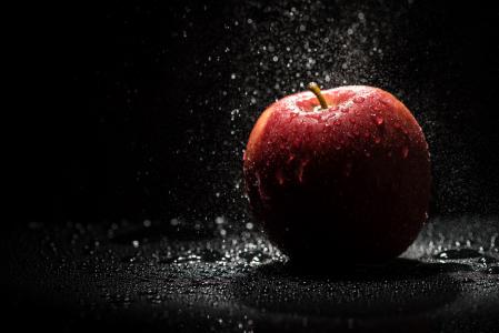 苹果,飞沫,黑暗的背景,4 k