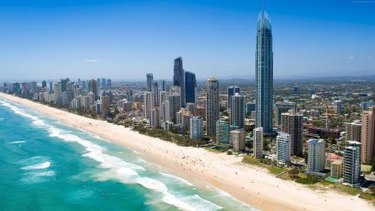 昆士兰,5k,4k壁纸,澳大利亚,太平洋,海岸,世界上最好的海滩,摩天大楼（水平）