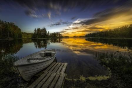 湖,小船,Ringerike,挪威,4K