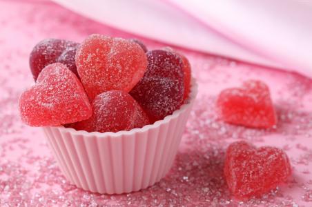 Gummies的心,糖,粉红色（水平）