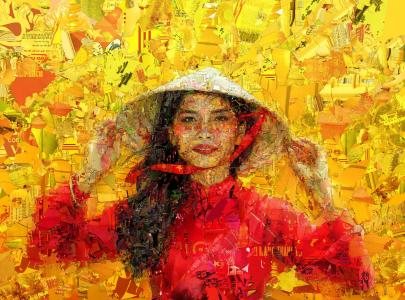 越南的女孩,马赛克艺术,肖像,图,高清