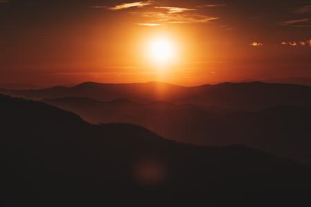 日落,山,雪兰多国家公园,弗吉尼亚州,美国,5K