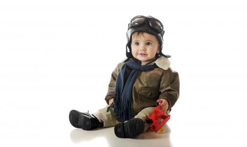 可爱的男婴,飞行员,衣服,玩具飞机,5K