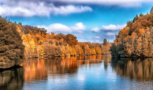 秋天,湖,森林,5K（水平）