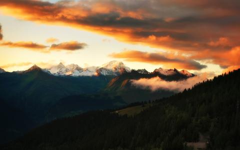 勃朗峰,法国阿尔卑斯山,日落,高清