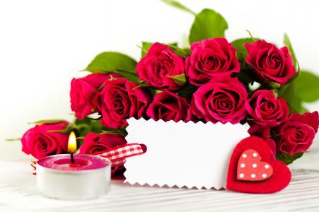 情人节,2月14日,鲜花,玫瑰,卡片,心中,爱情,礼物（横向）