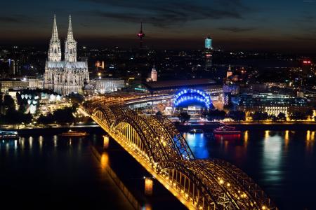 科隆大教堂,德国霍亨索伦桥,科隆,晚上,5K（水平）