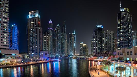 迪拜,滨海游艇俱乐部,海,湖,水,夜,光,旅行,预订,假期,景观（横向）