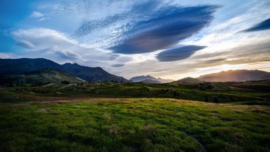 新西兰,高清,4k壁纸,山,草地,云,天空（水平）
