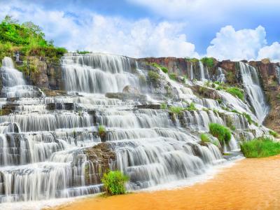 Pongour瀑布,4k,高清壁纸,瀑布,旅游,Pongour,瀑布,大叻,越南,山,河（水平）