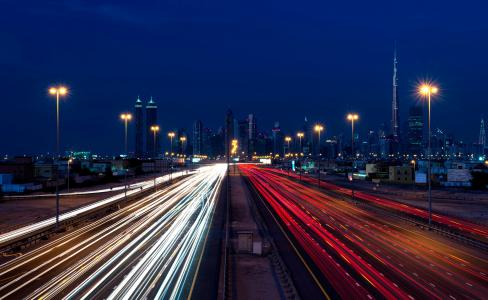 迪拜,交通,夜景,4K