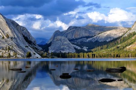 半圆顶,山,优胜美地,国家公园,加利福尼亚州,森林,湖,4k（水平）