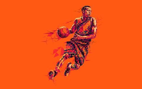 篮球运动员,低聚,马赛克艺术,4K,8K