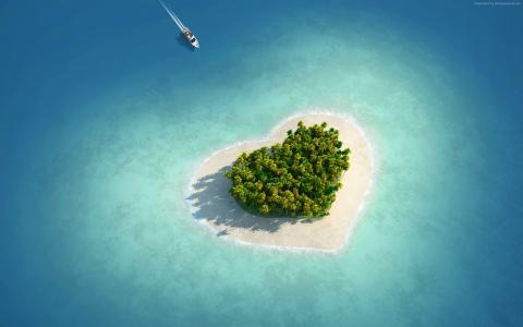 爱的形象,心,高清,岛,海洋（水平）